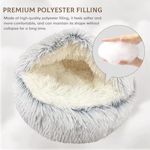 Cat Bed Round Fluffy Hooded Cat Bed Cave, Anti-Anxiety Cave Bed - Image 3