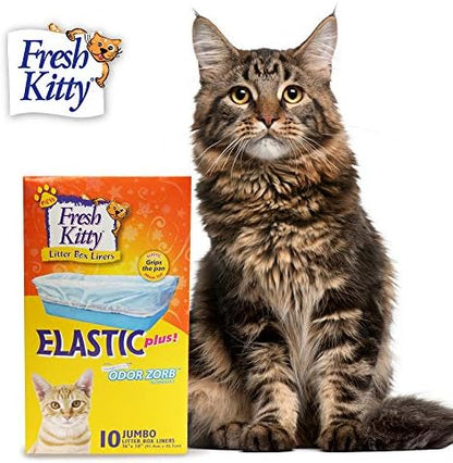 10 Count Fresh Kitty Litter Box Liners Durable, Easy Clean Up Elastic Jumbo by Fresh+Kitty