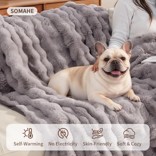 SOMAHE Soft Faux Fur Pet Blanket, Medium 28x22 Dark Gray - Image 5