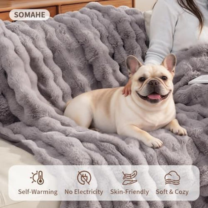 SOMAHE Soft Faux Fur Pet Blanket, Medium 28x22 Dark Gray - Image 5