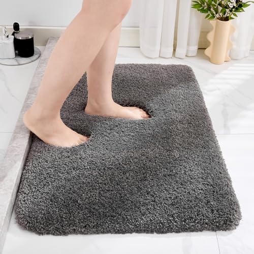Disolla Dark Grey Bathroom Rugs 20x32, Non-Slip Plush Thick Bath Mat by Disolla