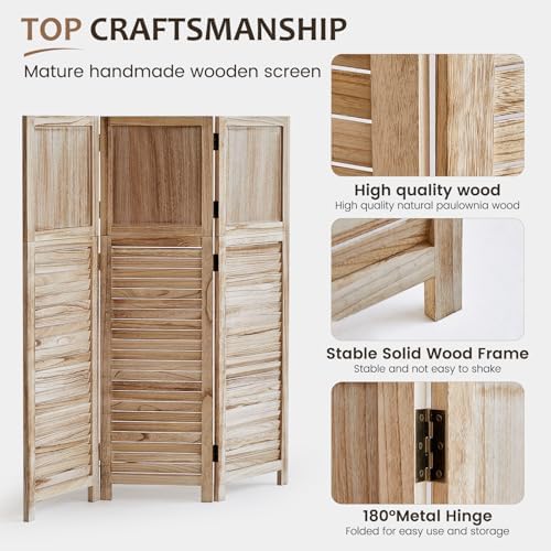3 Panel Room Divider, Folding Wood Privacy Screen, Natural 2 Pack - Image 7