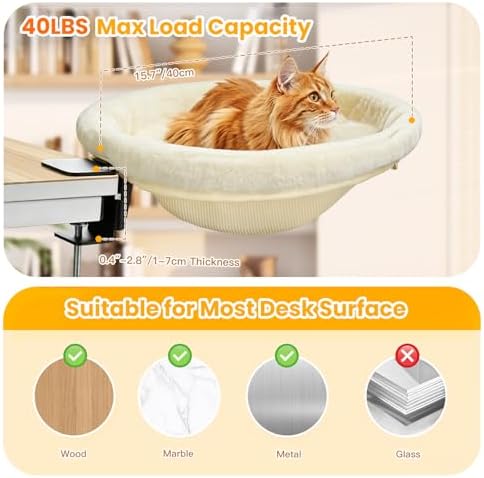 Pawaboo Cat Desk Bed, One-Click Foldable Sunken Cats Hammock up to 40lbs - Image 6