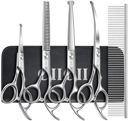 CIICII Dog Grooming Scissors Kit, 7 Inch Safety Pet Cat Shears Set by CIICII