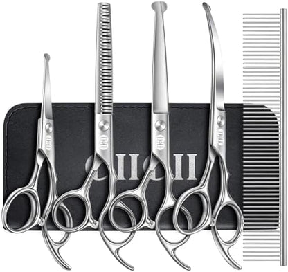 CIICII Dog Grooming Scissors Kit, 7 Inch Safety Pet Cat Shears Set by CIICII