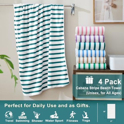 JML Microfiber Beach Towels, 4 Pack, Cabana Stripe Dark Green - Image 2