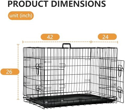 FDW | 42" Foldable Metal Dog Crate | Dark Black | Cage - Image 6