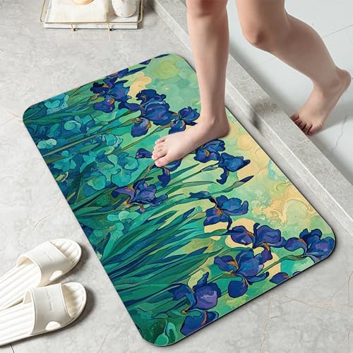 Bathroom Rug 29.5"x17", Retro Purple Flowers Bath Mat by Unknown