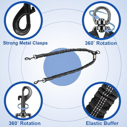 MingXpets Double Dog Leash, 360° Swivel Tangle Free Bungee Walking Training - Image 3