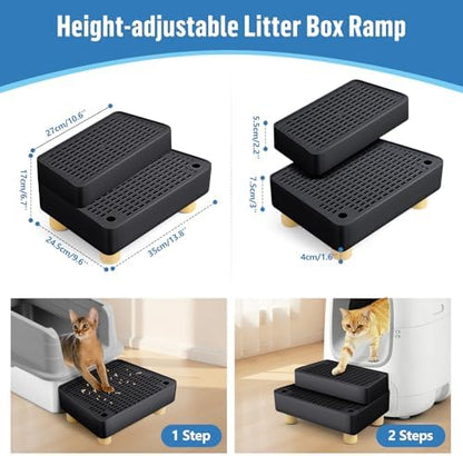 Extra Large 2 Steps Cat Litter Box Step Ramp, Cat Litter Catcher Mat - Image 2