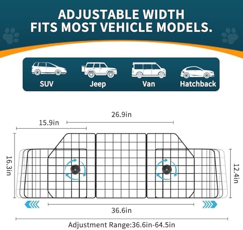ERYTLLY Dog Car Barrier for SUVs, Adjustable Heavy-Duty Wire Pet Gate, Foldable - Image 2