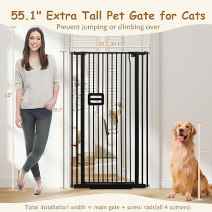 55'' Extra Tall Cat Gate, 30.1"-34.1" Wide Auto Close Tall Pet Gate - Image 2