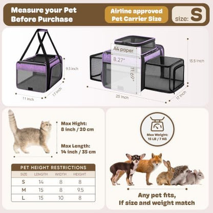 Top and 2 Sides Expandable Pet Carrier 17x11x9.5 TSA Airline Approved - Image 4