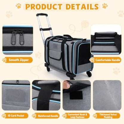 Foldable Rolling Pet Carrier Airline Approved - Image 6