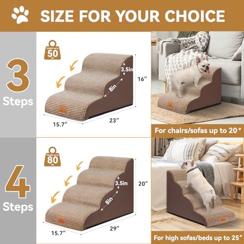 Zerbuger Dog Ramp and Stairs for Bed, Coffee 4 Steps 20" H, Nonslip Cover - Image 2