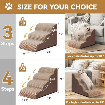 Zerbuger Dog Ramp and Stairs for Bed, Coffee 4 Steps 20" H, Nonslip Cover - Image 2