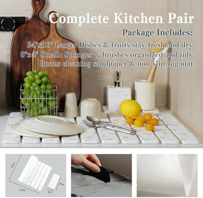 2pcs Stone Dish Drying Mat for Kitchen Counter, Quick-Dry Diatomaceous Earth - Image 2