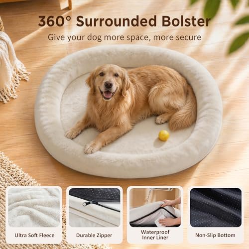 Waterproof Orthopedic Dog Bed for Medium Dogs, Light Beige - Image 2