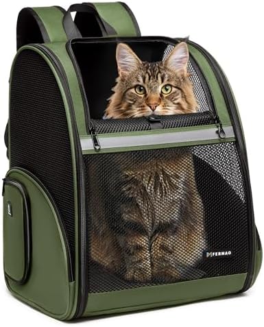 Pet Backpack Carrier, Large Cat Carrier Backpack Up to 20 Lbs by FERMAO