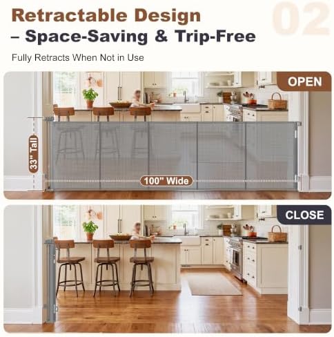 GRENFU Reinforced 100" Wide Retractable Baby Gates, Prevent Crawling Under - Image 3