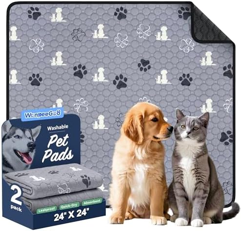 WanpeeGoo Washable Pee Pads for Dogs, Waterproof, 24 x 24 in, 2 Pack by WanpeeGoo