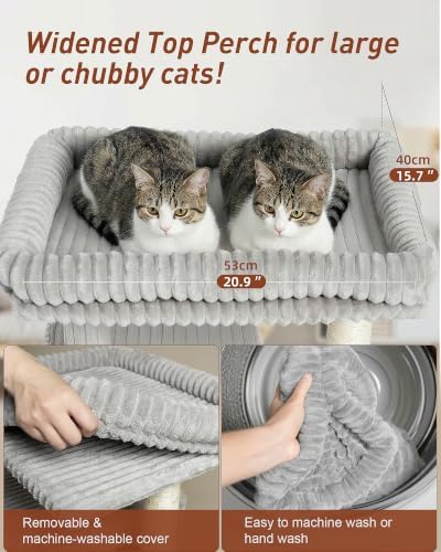 22.8" Cat Tree for Large Cat, 20.9 * 15.7in Large Perch Light Gray - Image 2