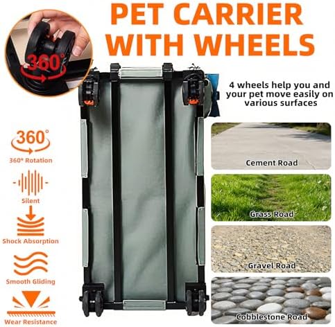 Large Cat Carrier with Wheels, Rolling Folding Soft-Sided - Image 4