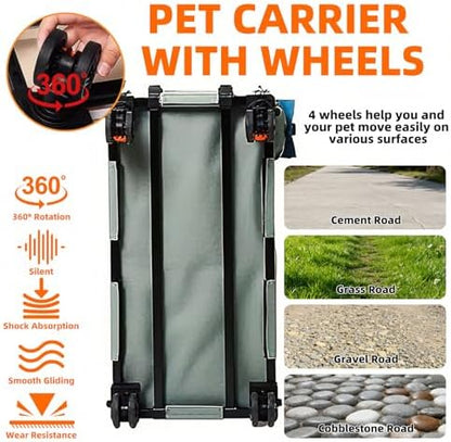 Large Cat Carrier with Wheels, Rolling Folding Soft-Sided - Image 4