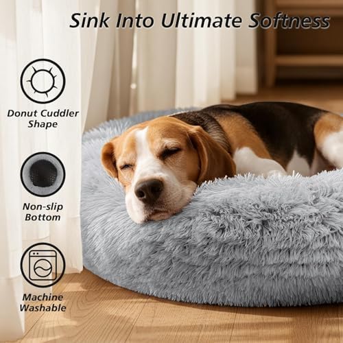 JOLLYVOGUE Calming Dog Bed Medium Size Dog, 31in Donut Washable Medium Pet Bed - Image 2