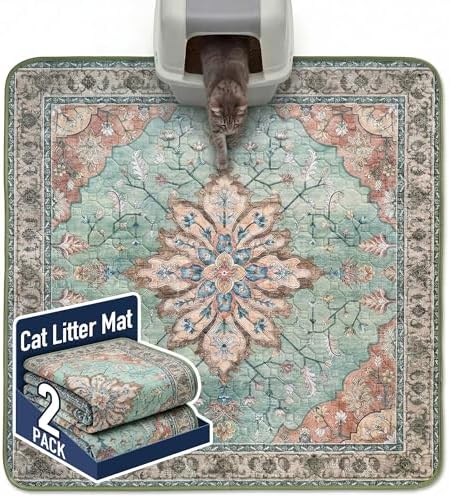 Hompet Cat Litter Mat 2 Pack, 54x54 Large Machine Washable Trapping Mats by Hompet