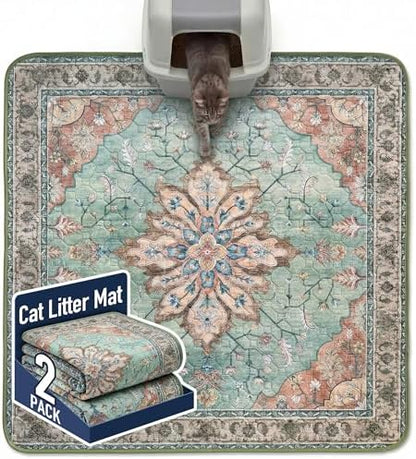 Hompet Cat Litter Mat 2 Pack, 54x54 Large Machine Washable Trapping Mats by Hompet