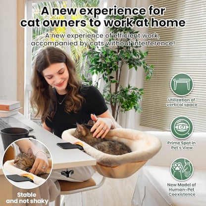 JUNSPOW Cat Desk Bed One-Click Folding Maximum Holds 40lb, Cream Fur - Image 2