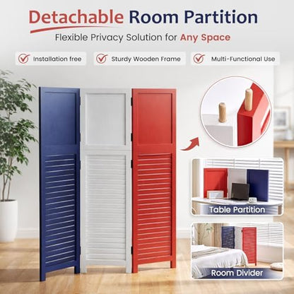 3 Panel Room Divider, Folding Wood Privacy Screen - Image 3