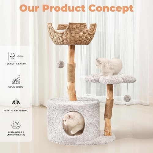Easyego Modern Cat Tree, 39.9" Aesthetic Wood Cat Tree Tower - Image 5