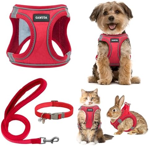 GAMUDA Small Pet Harness Collar and Leash Set, Step in No Chock No Pull Linen by GAMUDACollarsCollection