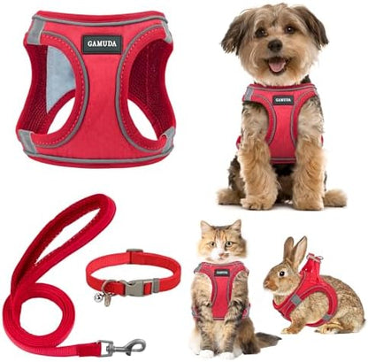 GAMUDA Small Pet Harness Collar and Leash Set, Step in No Chock No Pull Linen by GAMUDACollarsCollection