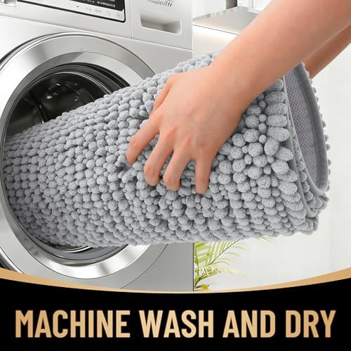 OLANLY Thick Chenille Large Bathroom Rugs Mats 70x46, Light Grey - Image 4