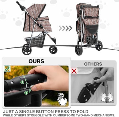 MoNiBloom Pet Stroller for Small/Medium Dogs and Cats, Leopard Print - Image 6