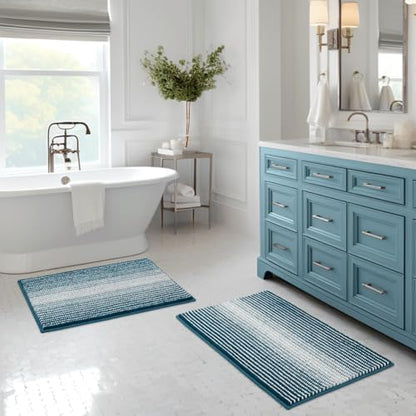 BSICPRO Bathroom Rugs Sets 2 Piece, Non Slip Striped Bath Mats by BSICPRO