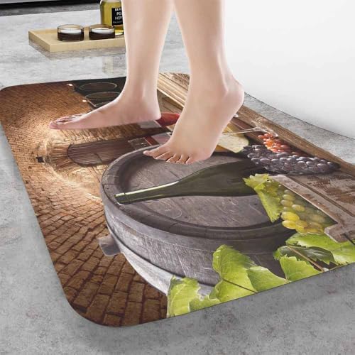 Wine Bottle and Glasses Bathroom Mat Rugs Vintage Wodden Barrel Microfiber Faux - Image 2