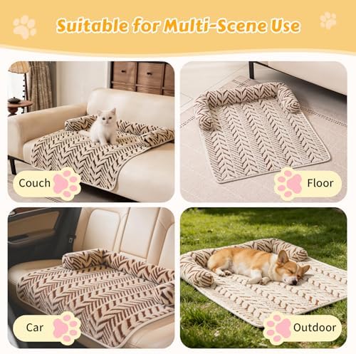 Calming Dog Bed Mats with Neck & Head Support, 35.43 x31.5 inch Khaki - Image 5