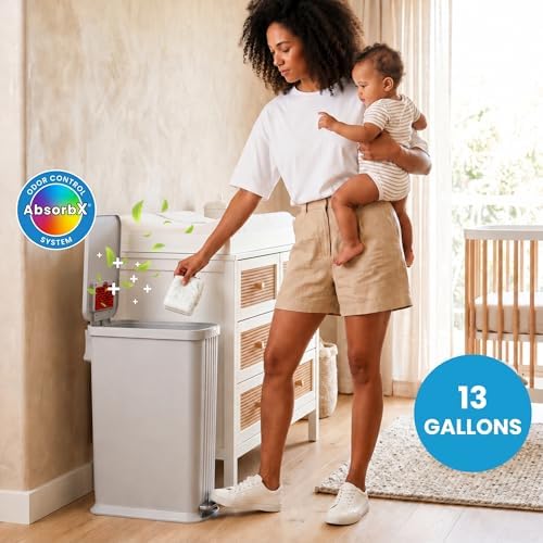 Patented 13 Gallon Step Diaper Pail, Fits Kitchen Bags, Odor Filter, 50L Baby - Image 2