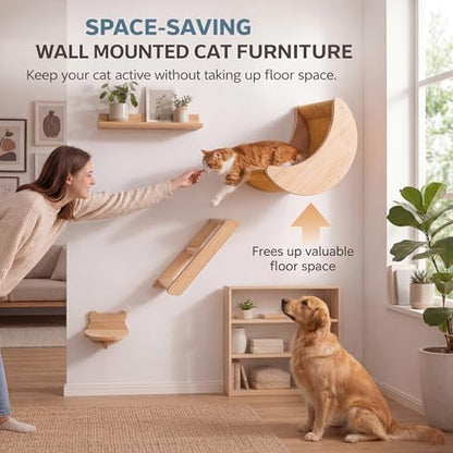Cat Wall Shelves Set, Solid Wood Moon Bed, Perch & Stair - Image 2