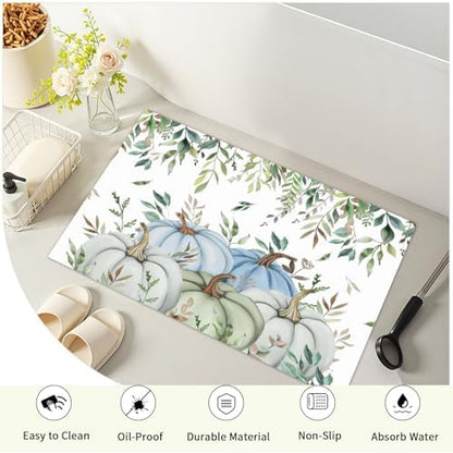 Giwawa Fall Blue Pumpkin Bath Rug Autumn Harvest Bathtub Mat Non Slip Absorbent - Image 4