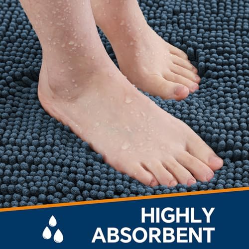 Chenille Bathroom Rug 24"x36" Blue, Non-Slip Plush Bath Mat - Image 4