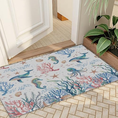 Giwawa Coastal Ocean Bath Rug Seahorse Whales Bathtub Mat Extra Absorbent - Image 7
