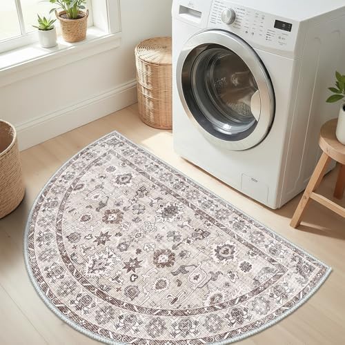 Vintage Washable Entryway Rug: 1.7x3 Half Circle Mat Non Slip Resistant Design - Image 3
