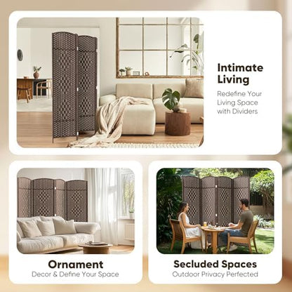 JOSTYLE Rattan Room Divider, 4-Panel Folding Privacy Screen 6ft. Extra Wide - Image 6