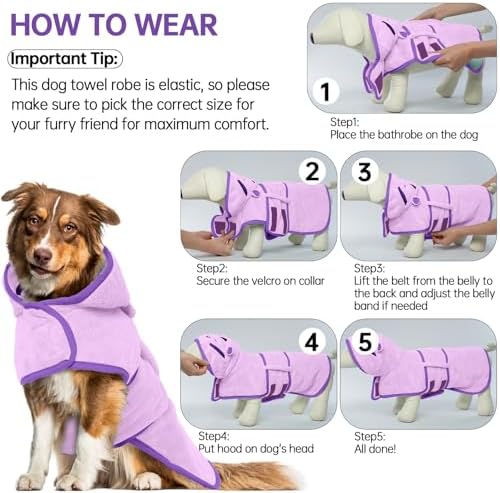 Dog Bathrobe, Fast Drying Coat, Super Absorbent Bath Towel Purple S - Image 6