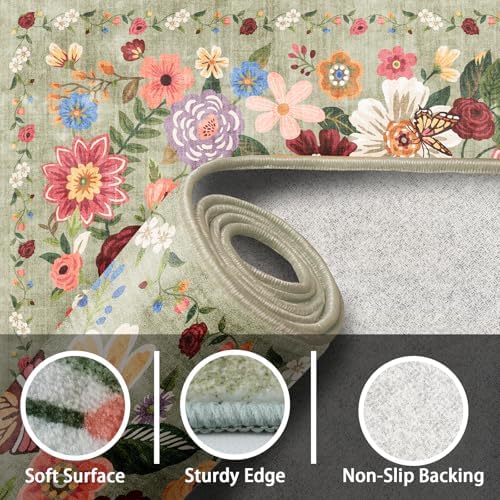 Floral Hallway Runner 2x10 Green Carpet Kitchen Rug - Image 3